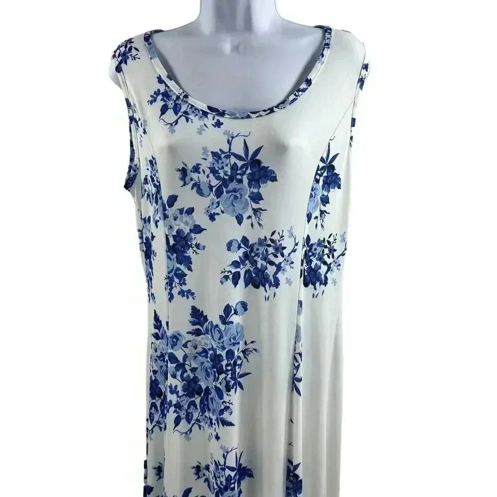 Lily By Firmiana Womens White Blue Floral Maxi Dress M Handkerchief Hem - Picture 4 of 12